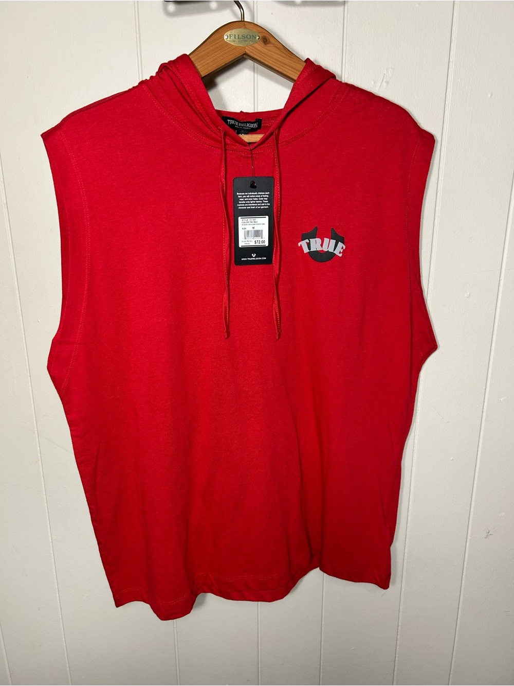 True Religion Red Sleeveless Hoodie with Logo